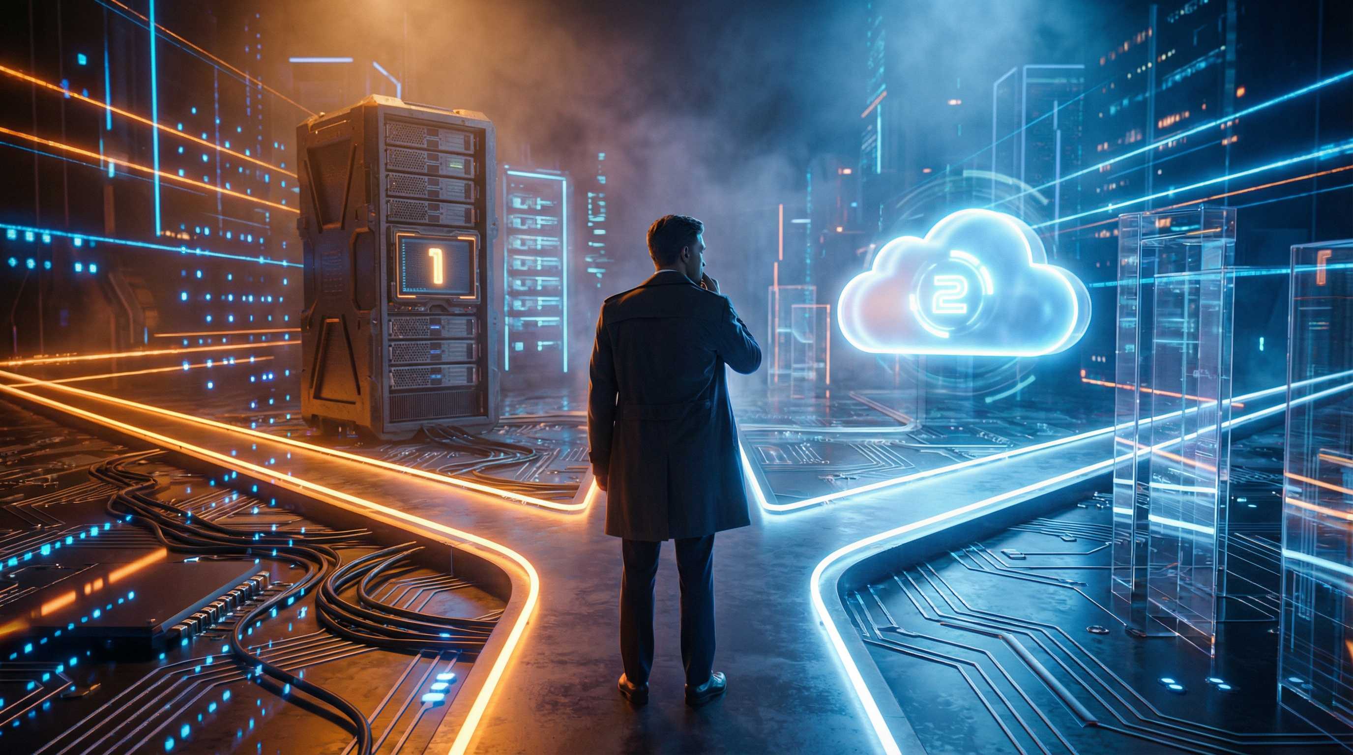 Digital crossroads representing the choice between Autopilot v1 and v2