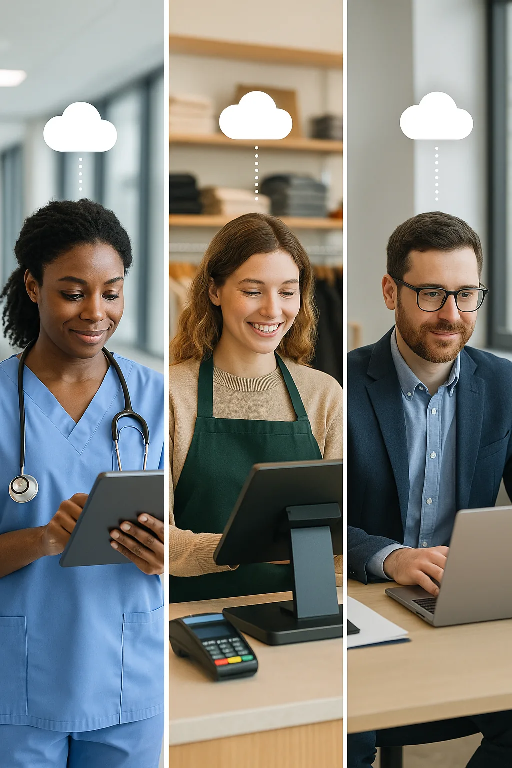 Frontline workers accessing Windows 365 Cloud Apps on shared devices in a retail and warehouse environment