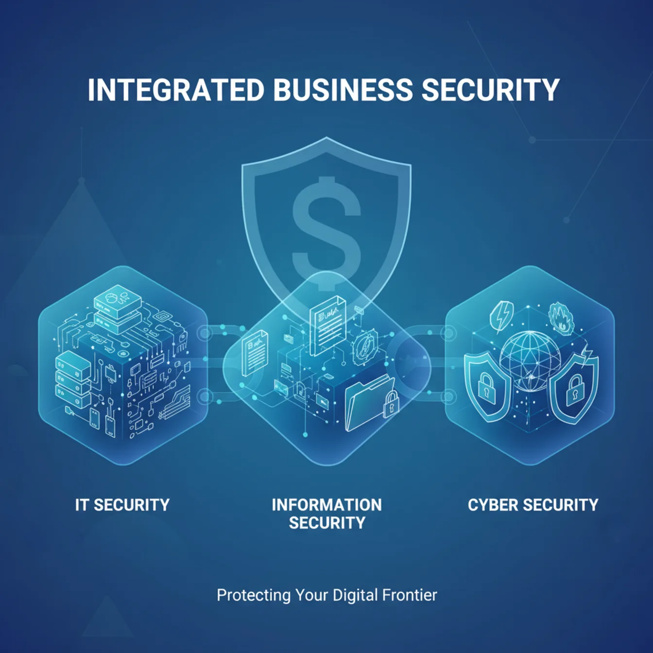 Integrated Microsoft 365 Security Architecture showing three interconnected domains: IT Security with Intune and device management, Information Security with Purview data governance, and Cybersecurity with Defender threat protection, all unified under Zero Trust principles