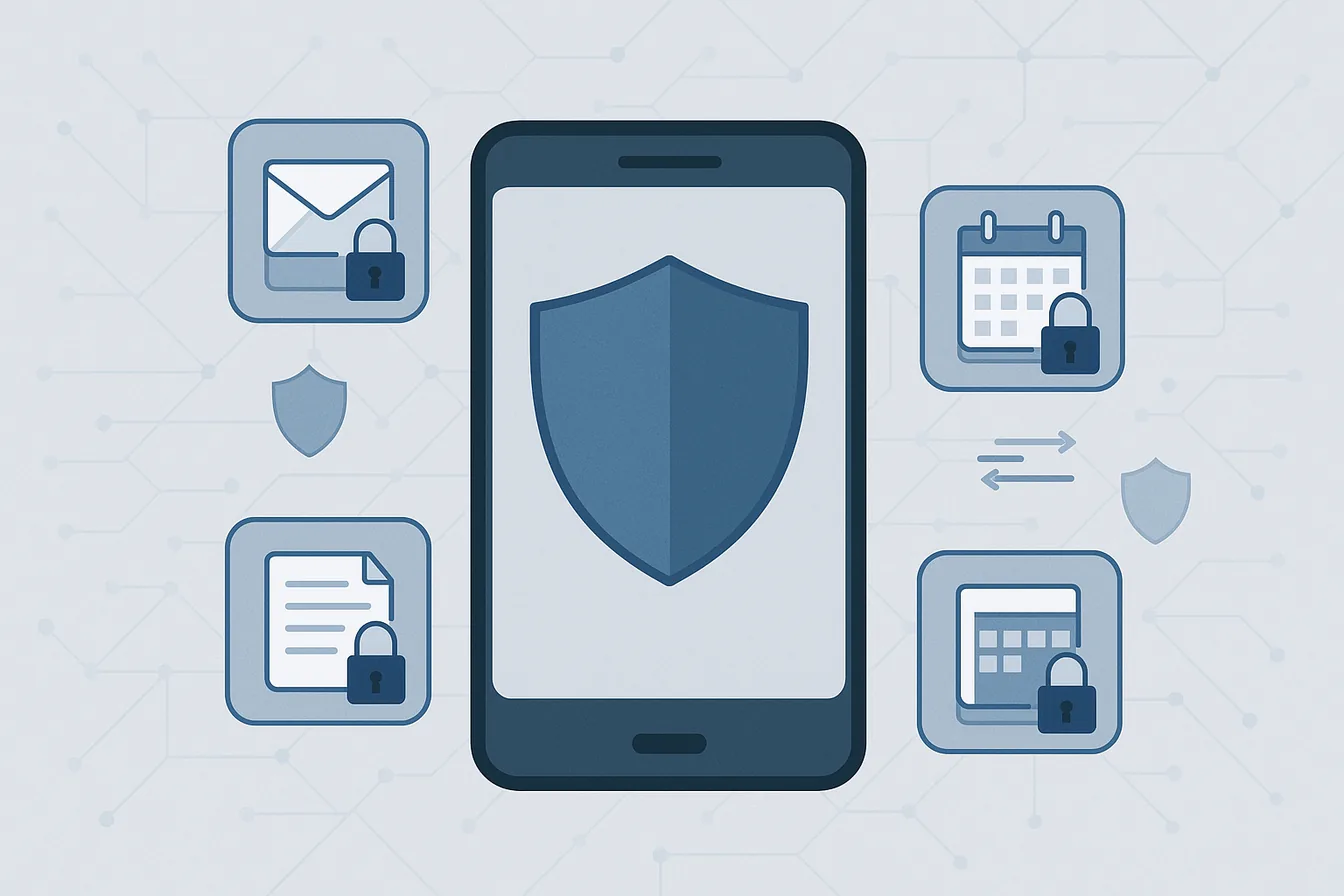 Smartphone with Microsoft Intune MAM policy shield protecting corporate data on a personal BYOD device
