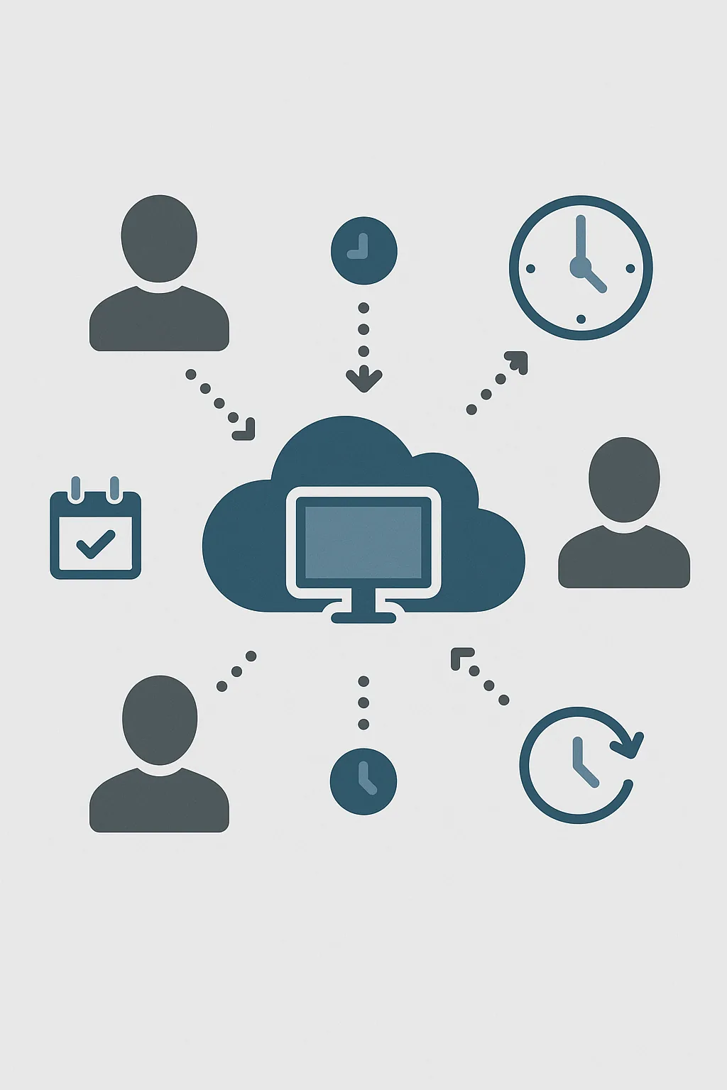 Timeline diagram showing time-shifted shared access to a single Windows 365 Cloud PC across multiple users