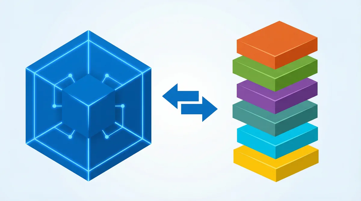 Side-by-side comparison of Microsoft 365 integrated suite versus a fragmented stack of individual open-source and third-party tools