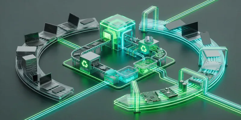 Sustainable IT hardware recycling process showing responsible disposal and lifecycle management of retired enterprise devices